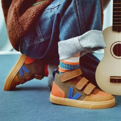 Boys Brown & Blue Suede Leather V-10 Trainers