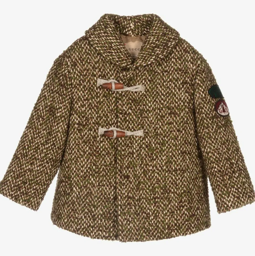 Boys Brown & Green Wool Coat