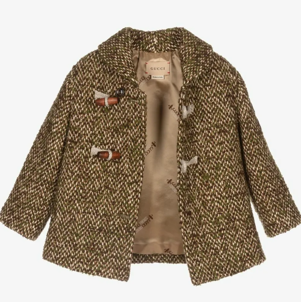 Boys Brown & Green Wool Coat