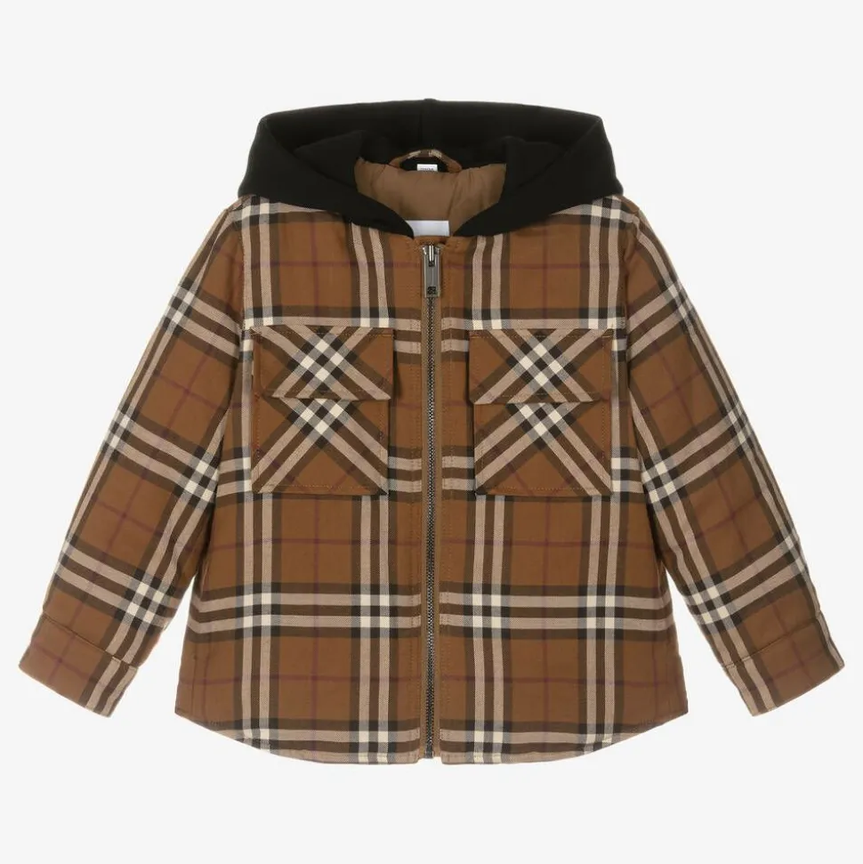 Boys Brown Checked Padded Jacket