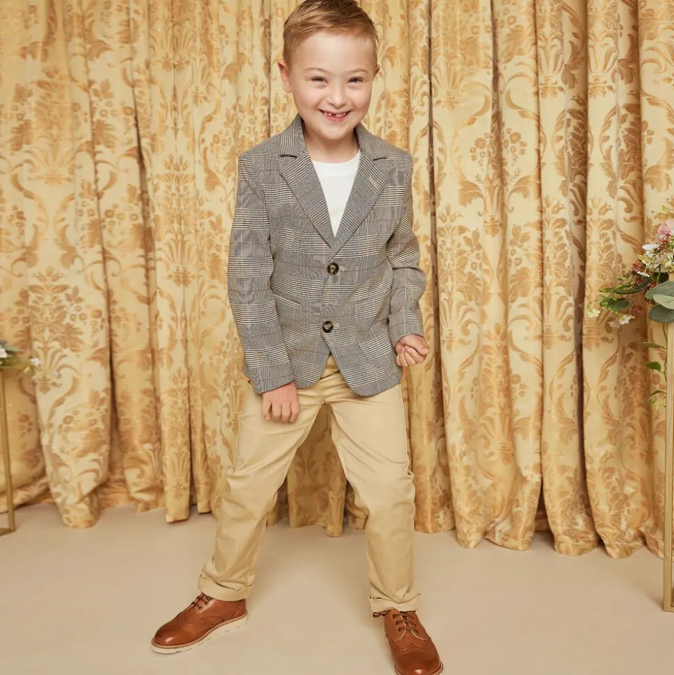 Boys Brown Dogstooth Check Jacket