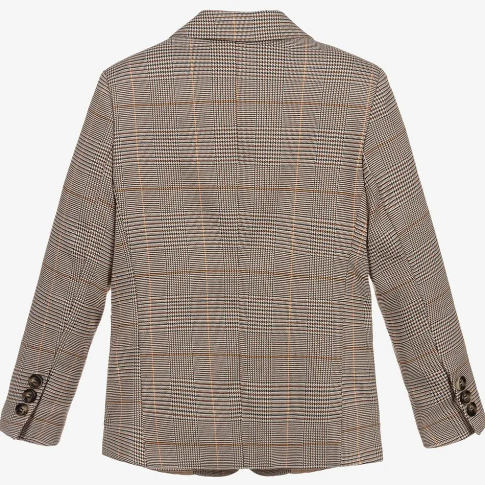 Boys Brown Dogstooth Check Jacket