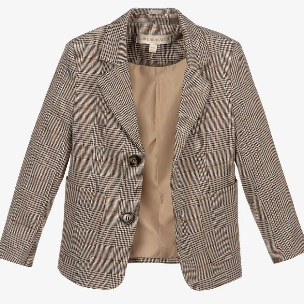 Boys Brown Dogstooth Check Jacket