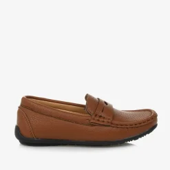 Boys Brown Faux Leather Loafers
