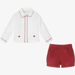 Boys Burgundy Red Cotton Buster Suit