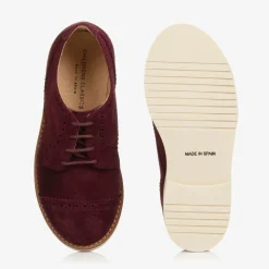 Boys Burgundy Red Suede Leather Brogue Shoes