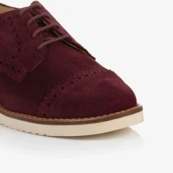 Boys Burgundy Red Suede Leather Brogue Shoes