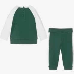 Boys Green & White Cotton Tracksuit