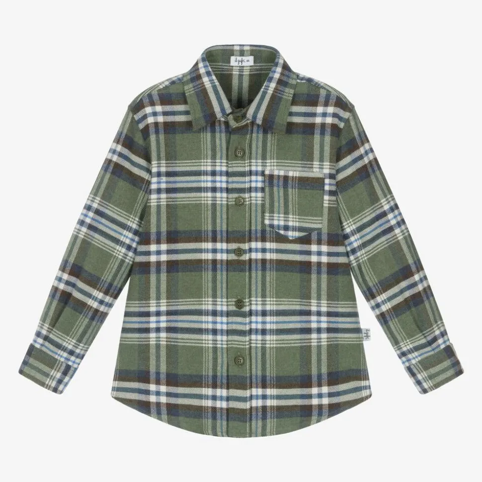 Boys Green Check Cotton Shirt