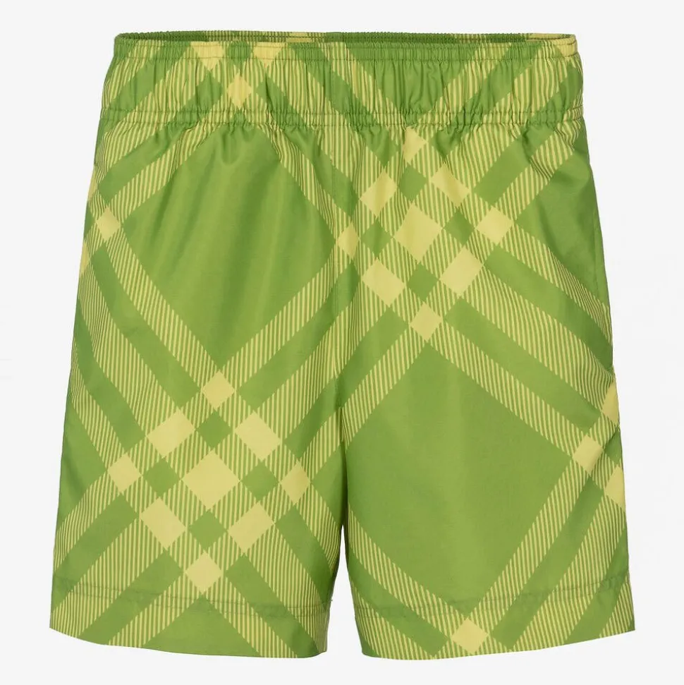 Boys Green Check Swim Shorts