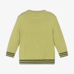 Boys Green Cotton & Wool Knit Sweater