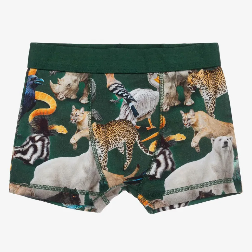 Boys Green Cotton Animal Boxers (2 Pack)