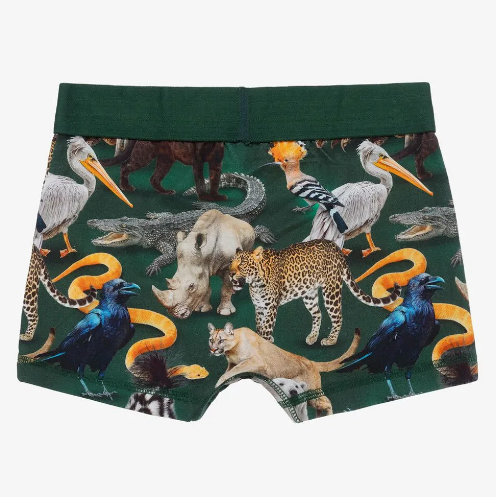 Boys Green Cotton Animal Boxers (2 Pack)