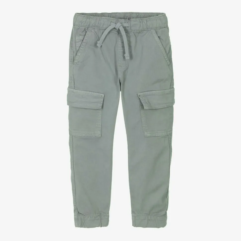 Boys Green Cotton Cargo Trousers