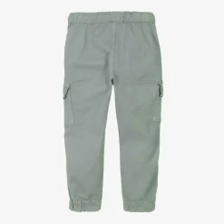 Boys Green Cotton Cargo Trousers