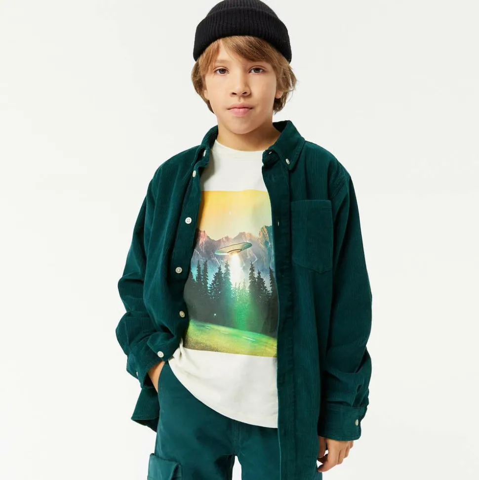 Boys Green Cotton Corduroy Shirt