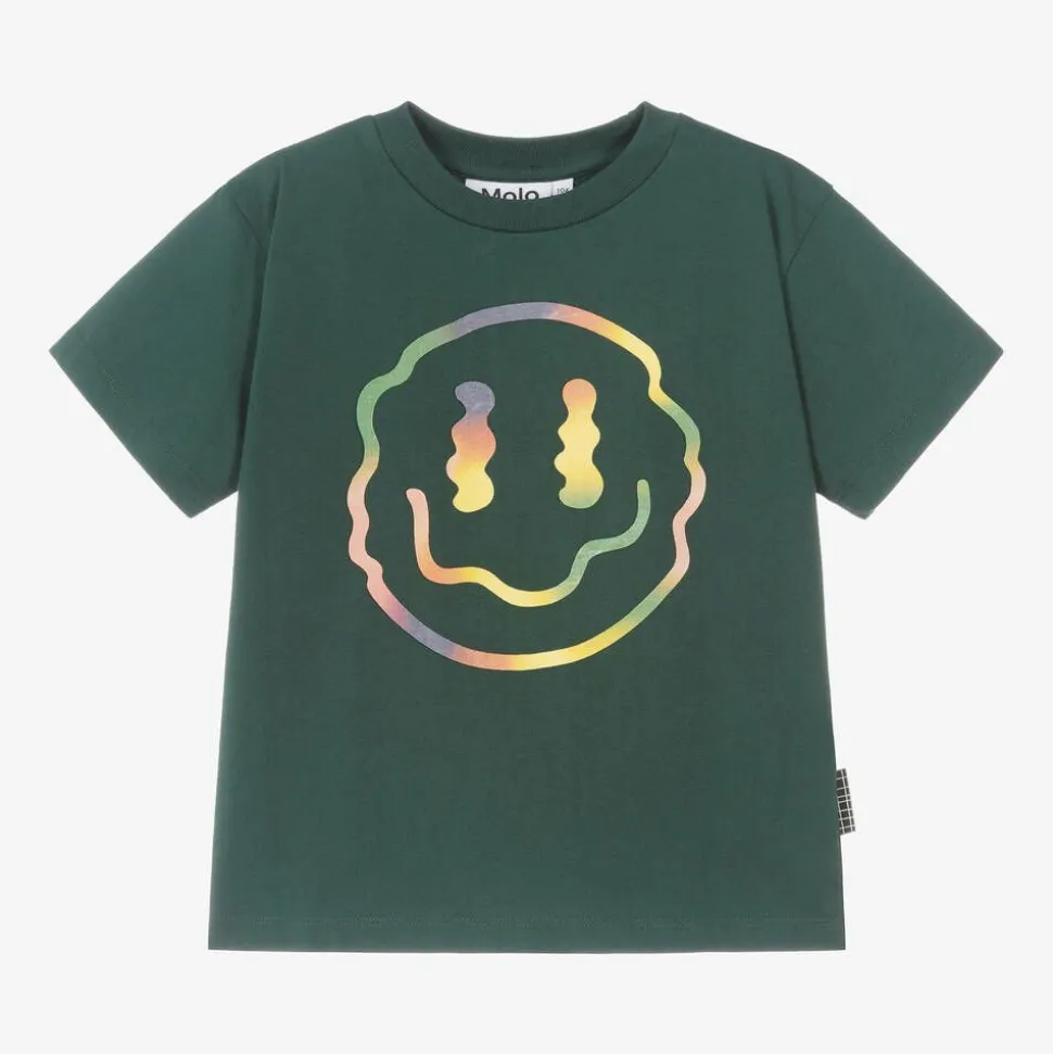 Boys Green Cotton Happy Face T-Shirt