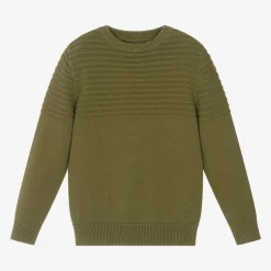 Boys Green Cotton Knit Sweater