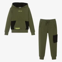 Boys Green Cotton Tracksuit