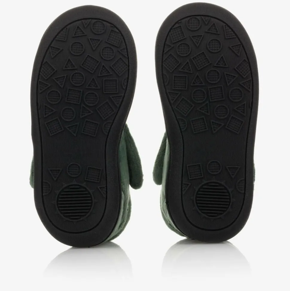 Boys Green Dinosaur Velcro Slippers