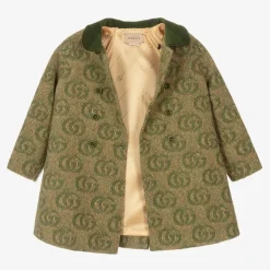 Boys Green GG Wool Coat