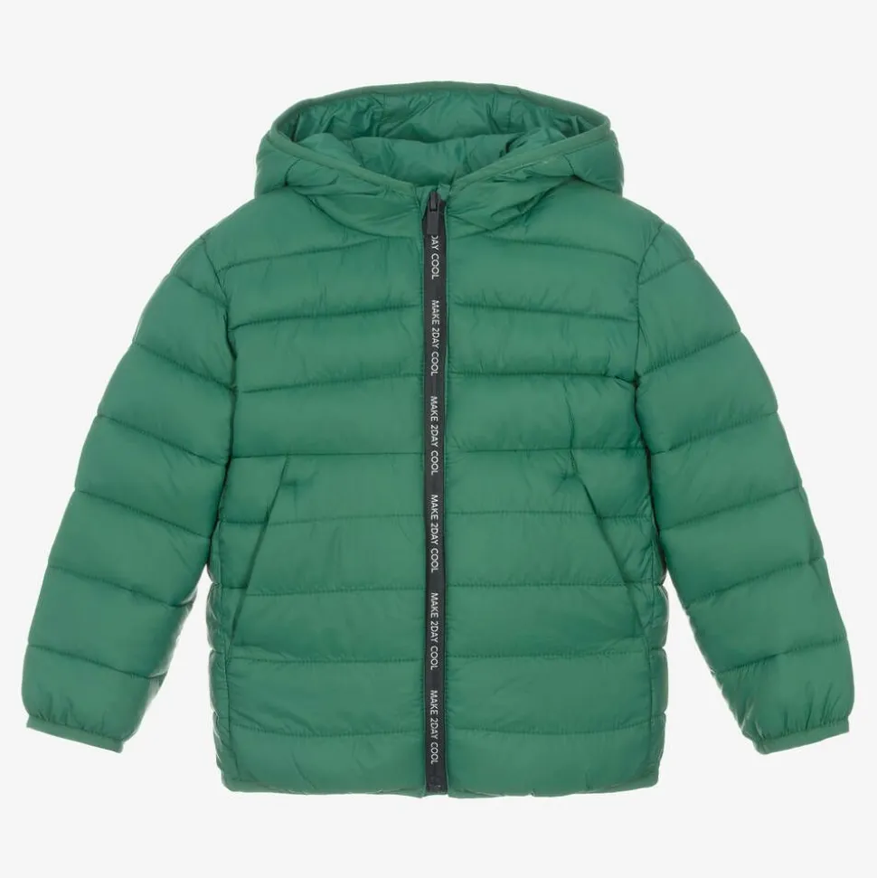 Boys Green Hooded Puffer Jacket