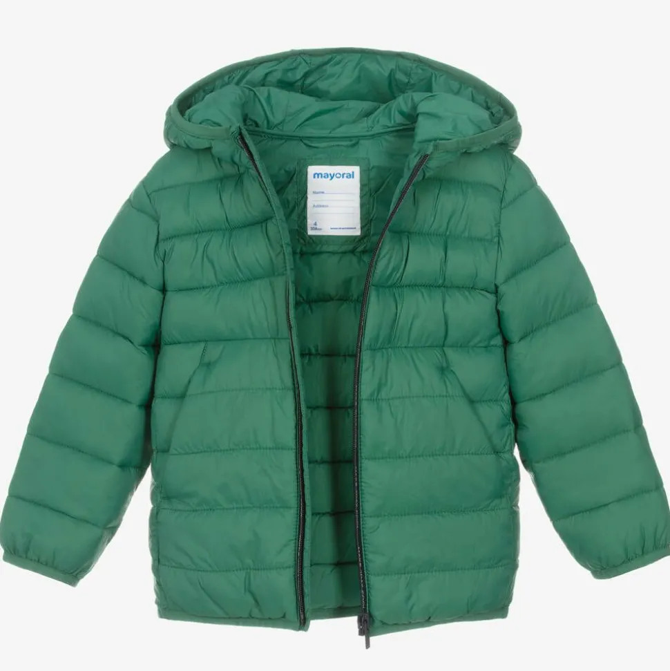 Boys Green Hooded Puffer Jacket