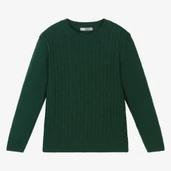 Boys Green Knitted Cotton & Wool Sweater