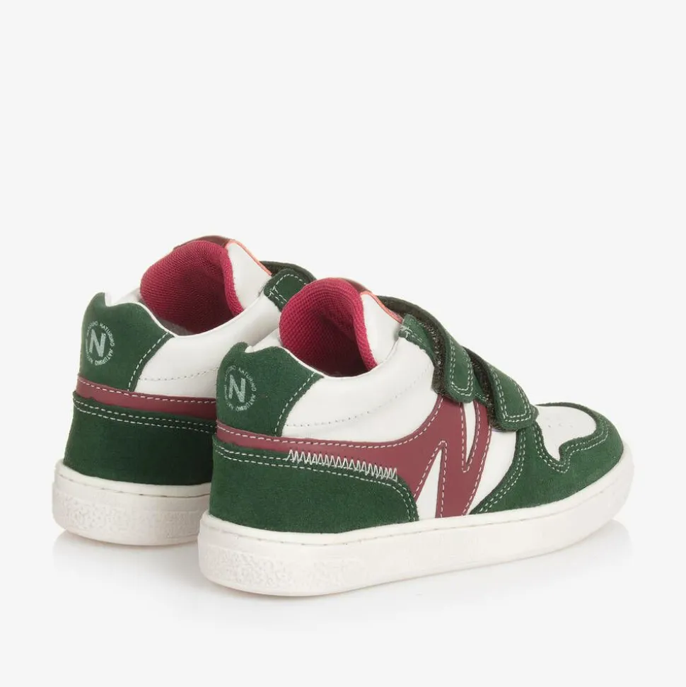 Boys Green Leather Velcro Trainers