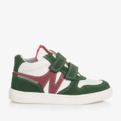 Boys Green Leather Velcro Trainers