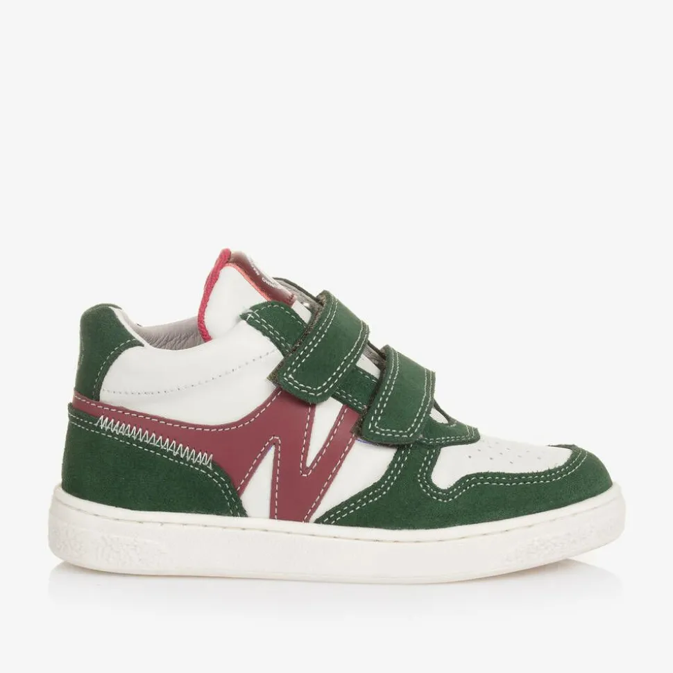 Boys Green Leather Velcro Trainers