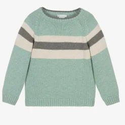 Boys Green Stripe Knitted Sweater