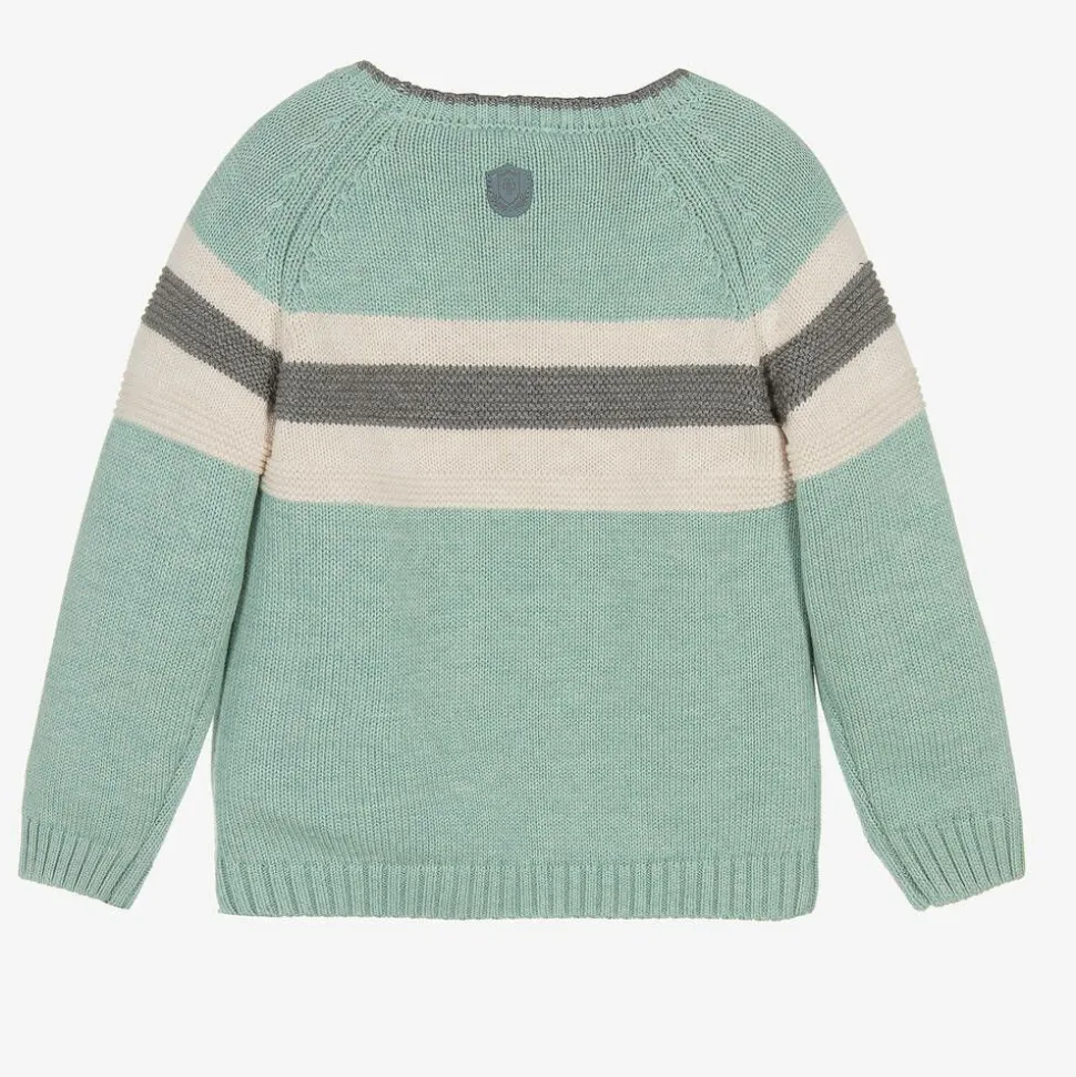 Boys Green Stripe Knitted Sweater
