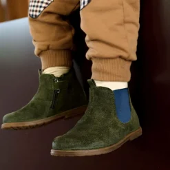 Boys Green Suede Leather Boots
