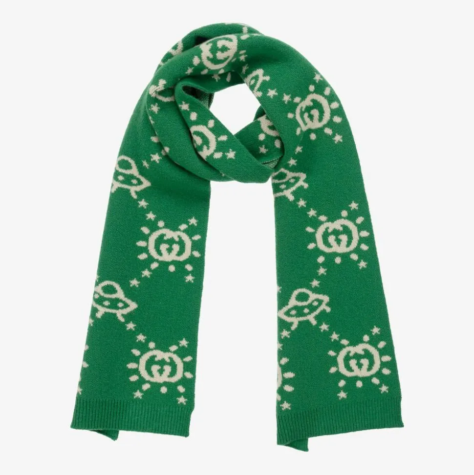 Boys Green UFO Wool Knit Scarf (145cm)