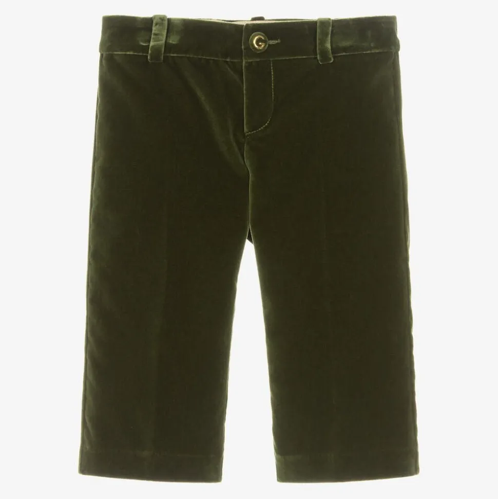 Boys Green Velvet Trousers