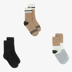 Boys Grey & Beige Cotton Socks (3 Pack)