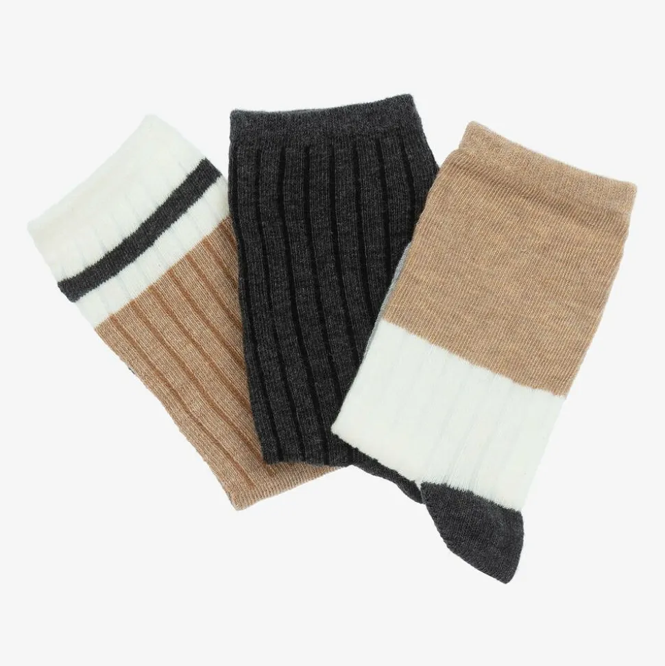 Boys Grey & Beige Cotton Socks (3 Pack)