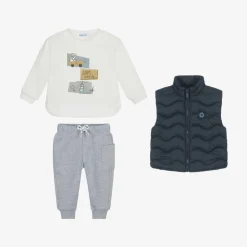 Boys Grey & Blue Cotton Trouser Set