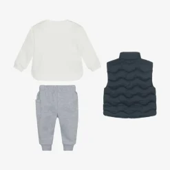 Boys Grey & Blue Cotton Trouser Set