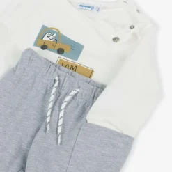 Boys Grey & Blue Cotton Trouser Set