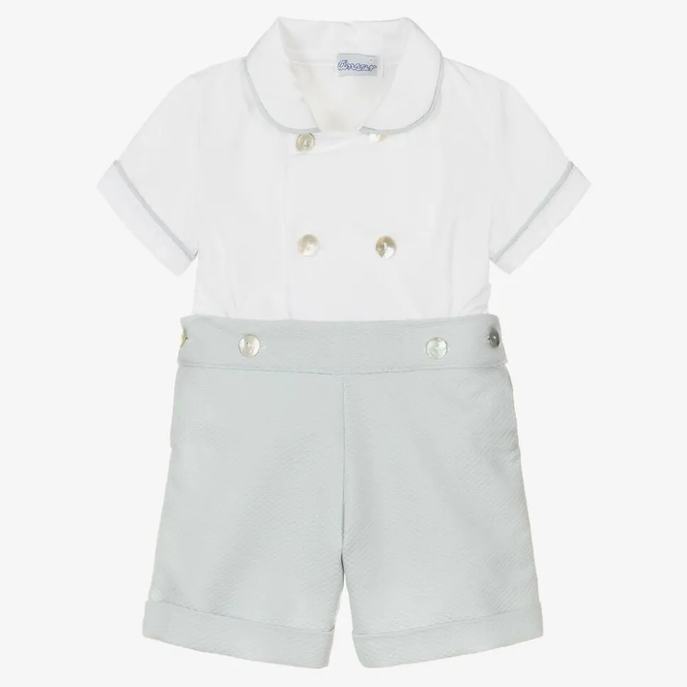 Boys Grey & White Cotton Buster Suit