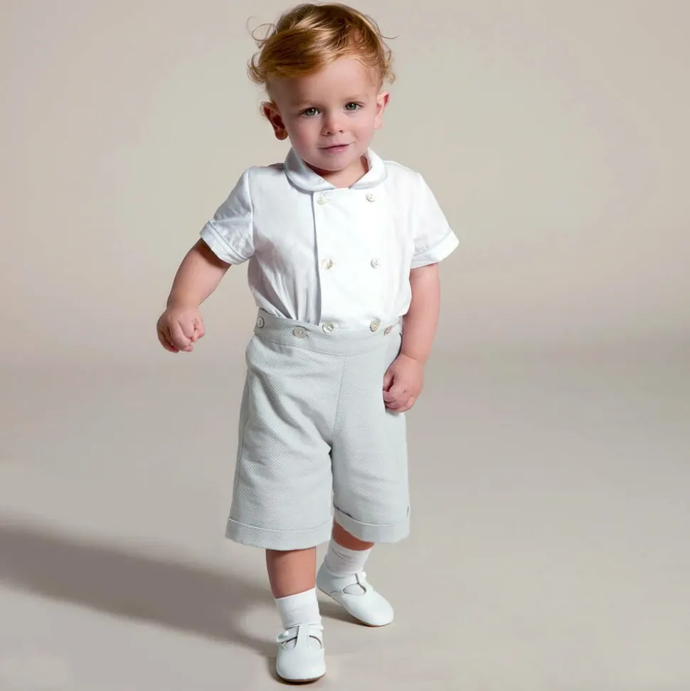 Boys Grey & White Cotton Buster Suit