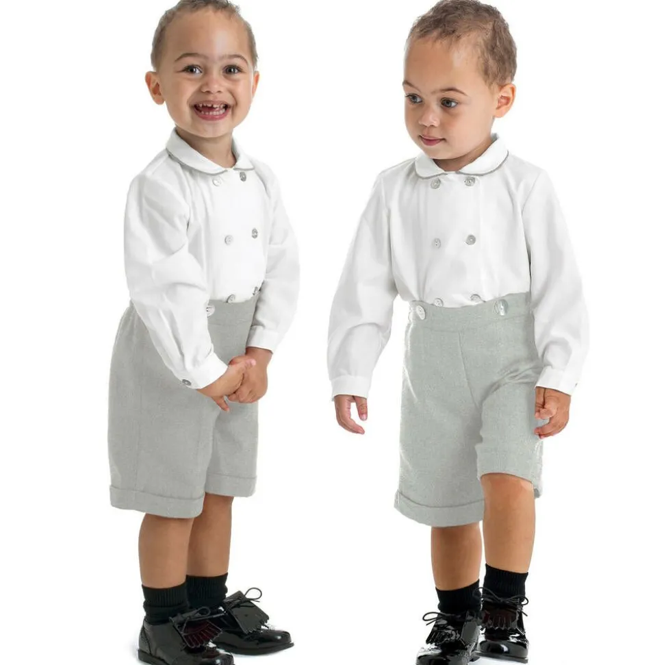 Boys Grey & White Cotton Buster Suit