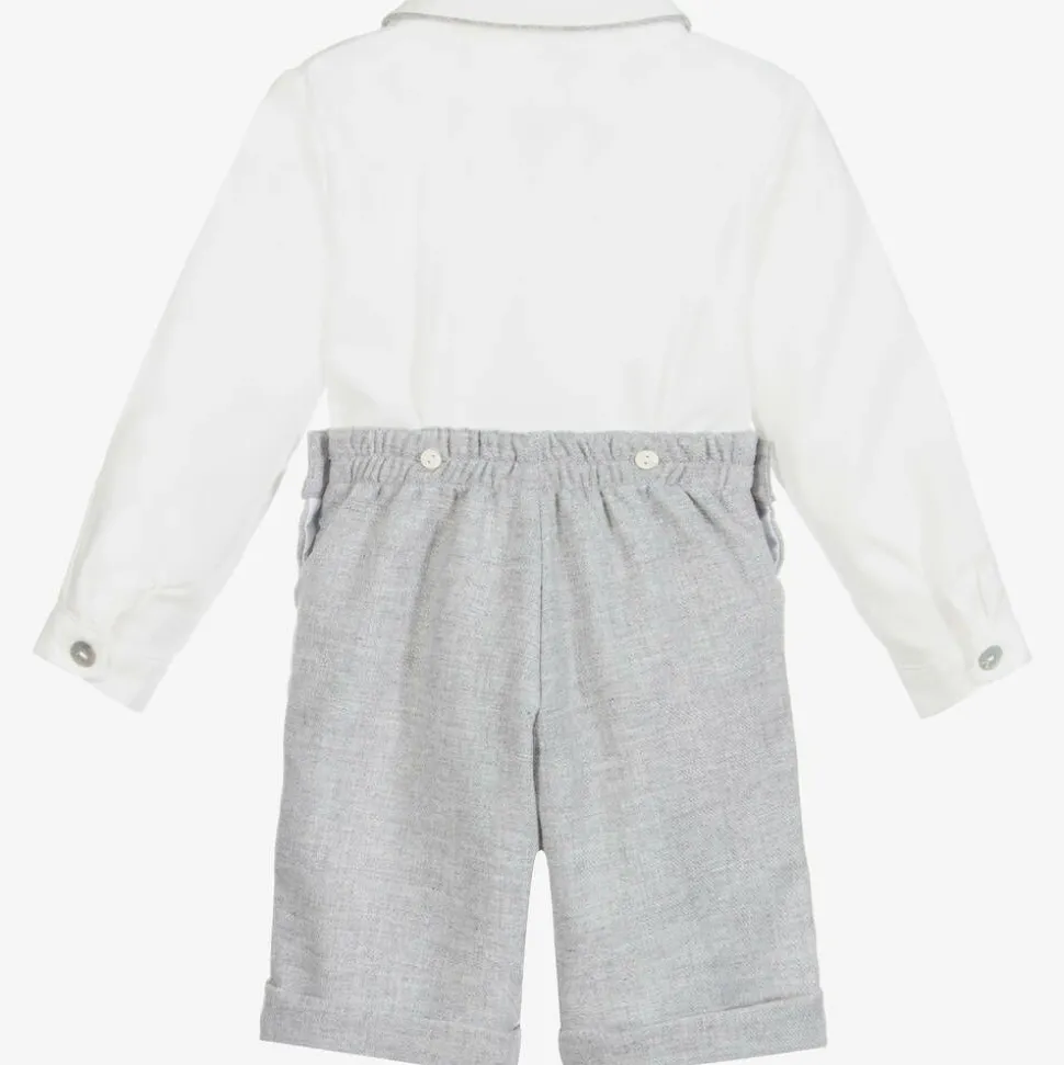 Boys Grey & White Cotton Buster Suit