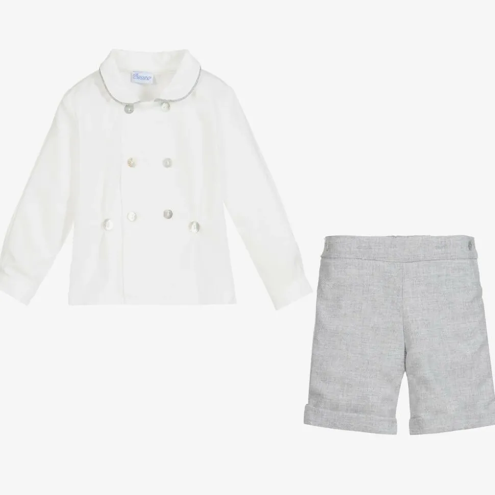 Boys Grey & White Cotton Buster Suit