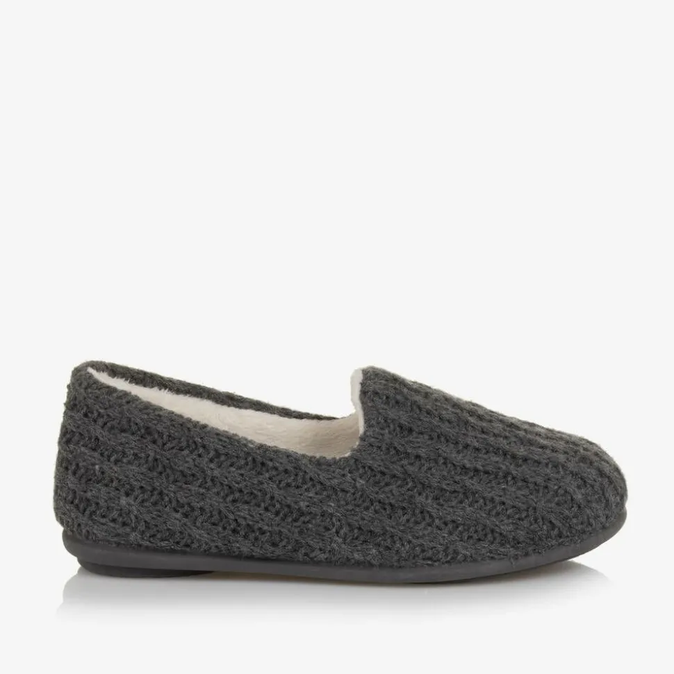 Boys Grey Cable Knit Slippers
