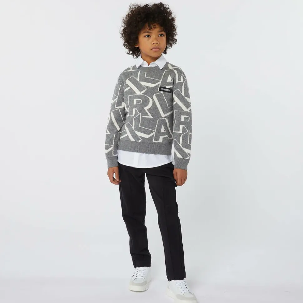 Boys Grey Cotton & Wool Knit Sweater