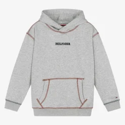 Boys Grey Cotton Contrast Stitch Hoodie