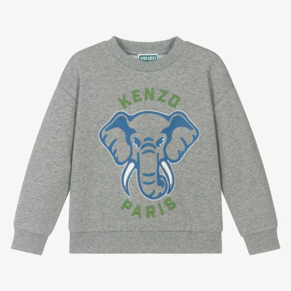 Boys Grey Cotton Elephant Sweatshirt